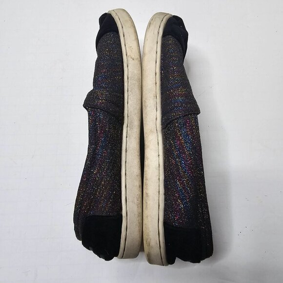 TOMS Classics Black Metallic Velvet Flats Sparkly Sherpa Lined size 4.5 - Picture 3 of 9